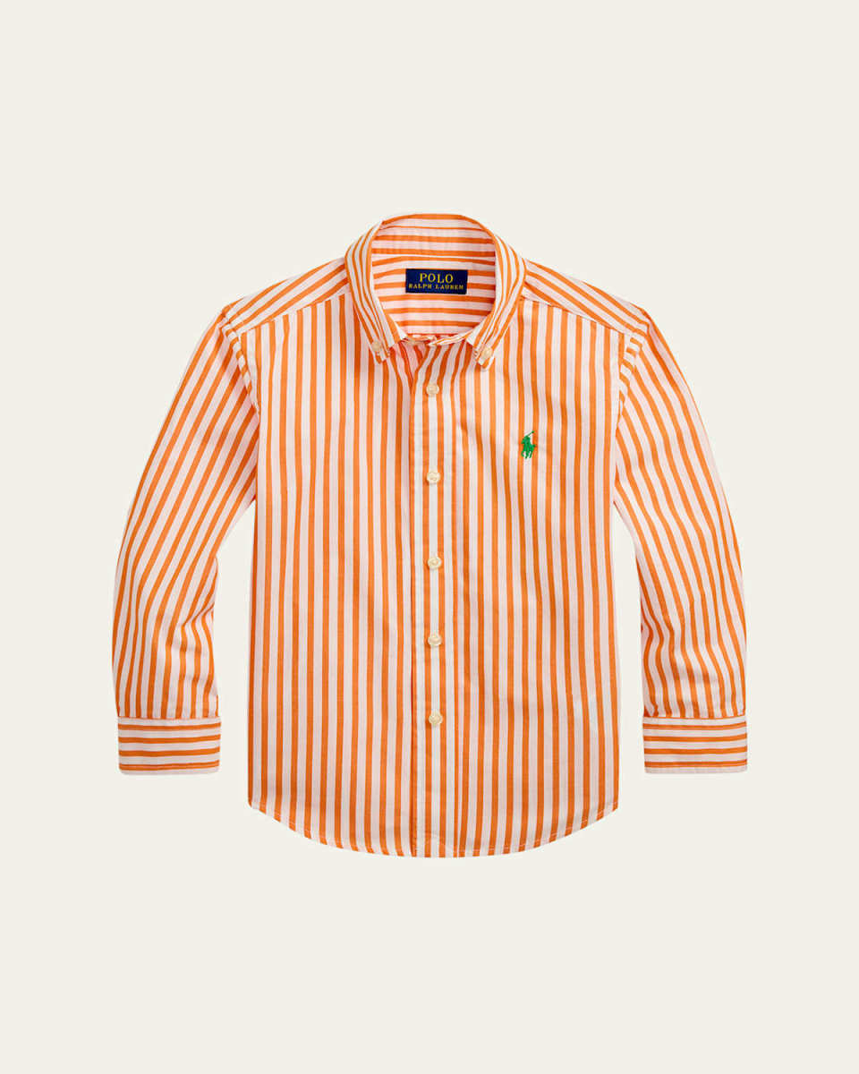Boy's Striped Pony Embroidered Sport Shirt, Size 2-7